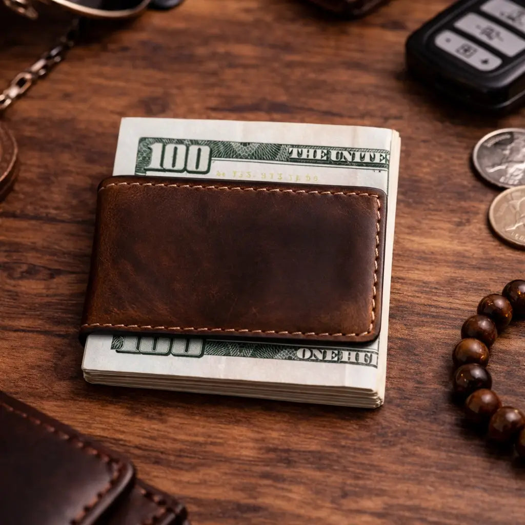 Genuine Full-Grain Leather Money Clip Wallet