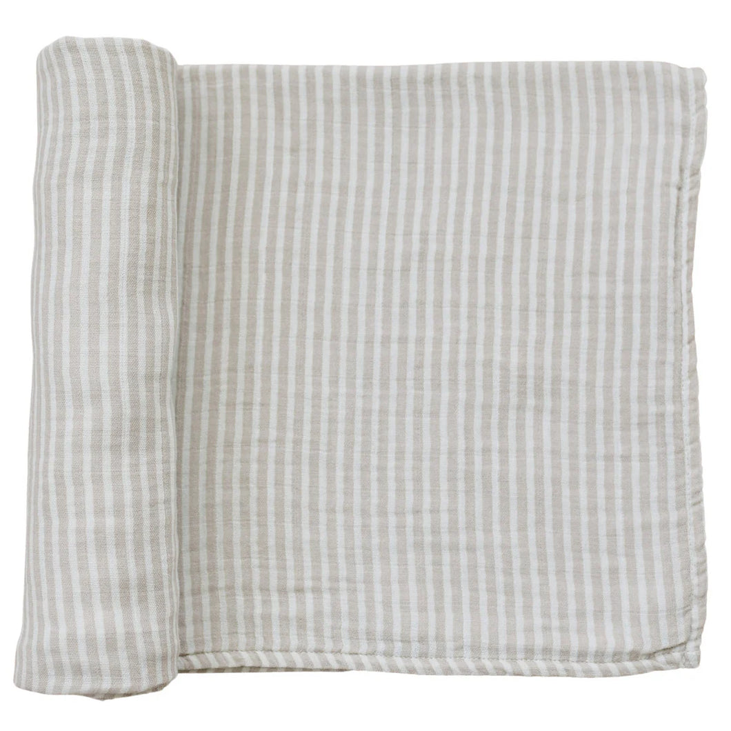 Mebie Baby - Taupe Stripe Muslin Swaddle Blanket