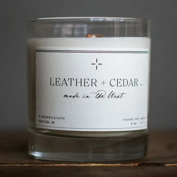 R. Rebellion Leather Cedar Candle 8oz