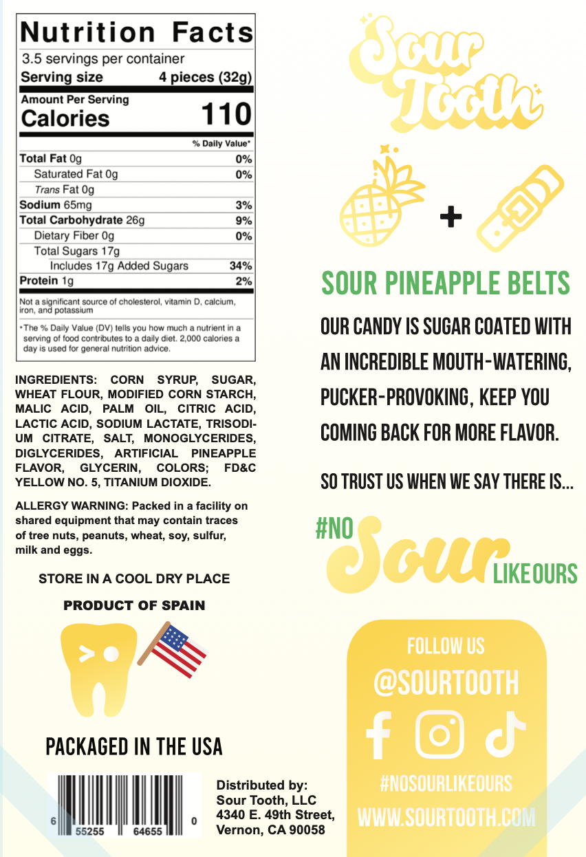 Sour Pineapple Belts - Sour Tooth
