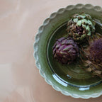 Green Stoneware Bowl w/ Scalloped Edge