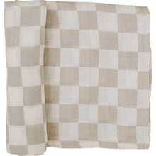Load image into Gallery viewer, Mebie Baby - Taupe Checkered Muslin Swaddle Blanket