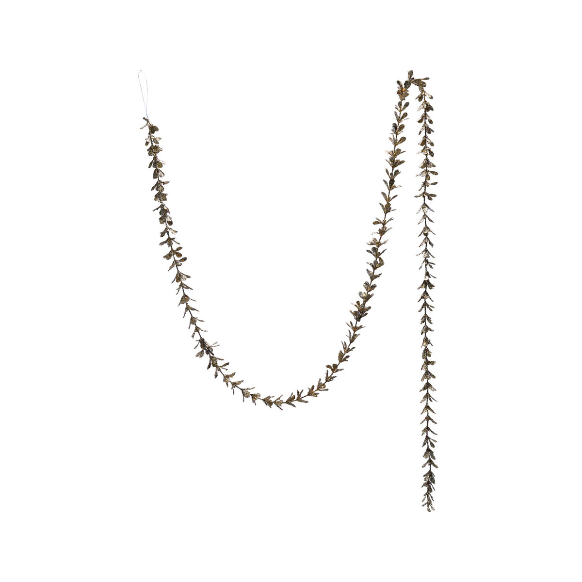 72"L x 1"H Faux Boxwood Garland with Glitter, Champagne Finish