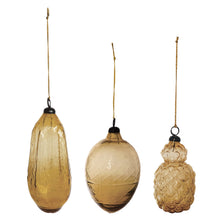 Load image into Gallery viewer, Hand-Blown Glass Ornament, Amber Color, 3 Styles