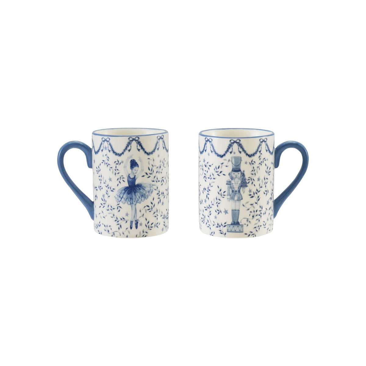 12 oz. Ceramic Mug with Ballerina & Nutcracker, White & Blue