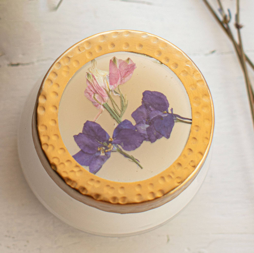 Rosy Rings - Roman Lavender Small Pressed Floral Candle