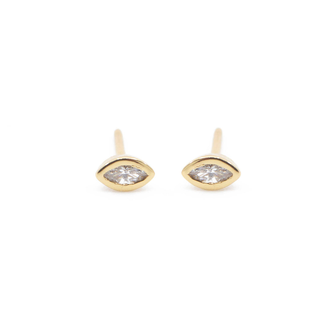 Marquise CZ Diamond Evil Eye Stud Earrings in Gold
