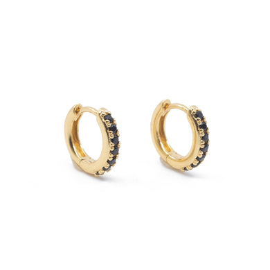 CZ Black Diamond Huggie Hoops in Gold - Earrings