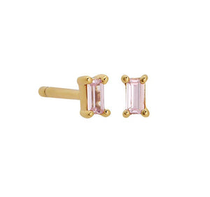 Dara Pink Baguette Stud Earrings in Gold