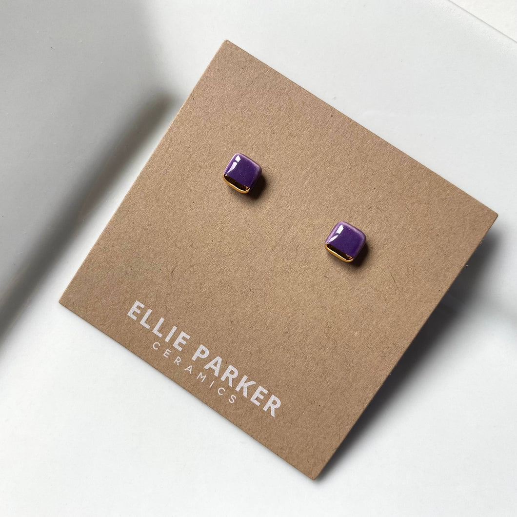 Purple Geometric Ceramic Square Earrings