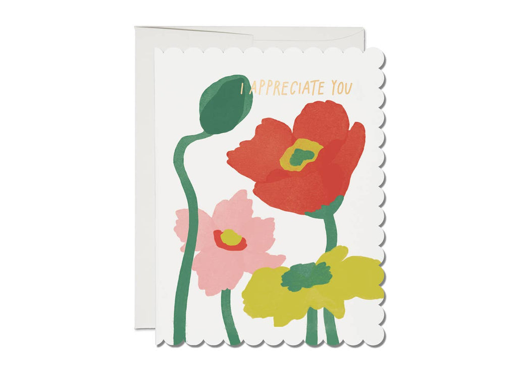 Scalloped Poppy thank you greeting card